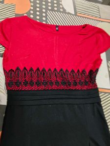 Red &amp; Black Lace Detail Dress and facewash free