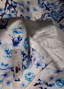 Blue Floral Print Sleeveless Dress