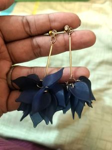 Dark Blue Floral Drop Earrings