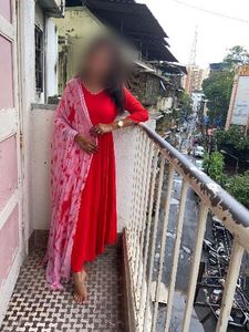 Elegant Red Anarkali with Tie dye Pink Dupatta