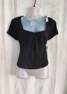Chic Black Ruched Square Neck Top