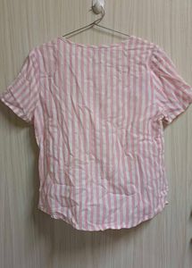 💗 SHEIN Pink &amp; White Striped Formal Top