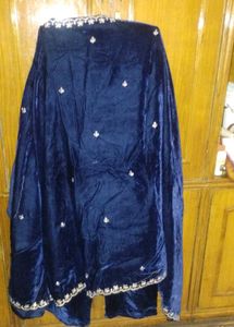 Embroidered Blue Velvet Kurta set