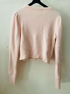 Cute Pink Puff Sleeve Cropped Sweater