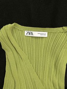 Zara Lime Green Ribbed V-Neck Sleeveless Top