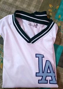 LA Baseball Style V-Neck Korean oversize t shirt