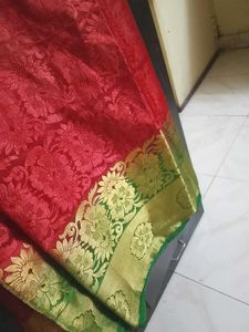 Stunning Red Silk Saree with Gold Border