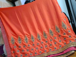 Coral Orange Saree For Women