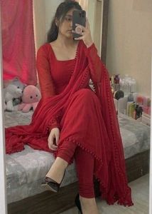 Elegant Red Ethnic Anarkali Suit set 3 piece