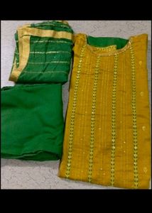 Elegant Yellow &amp; Green Kurta Set with Dupatta