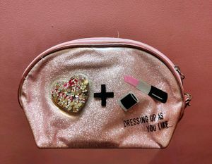 Sparkly Pink Heart Cosmetic Pouch