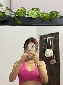 Hot Pink Halter Knit Top