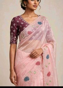 Pink kasap & sequins work Saree