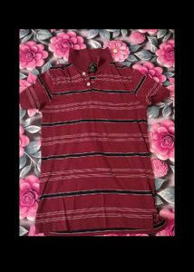 Maroon Striped Polo Shirt