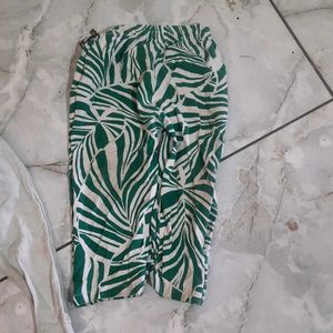 Green Leaf Print Palazzo Pants