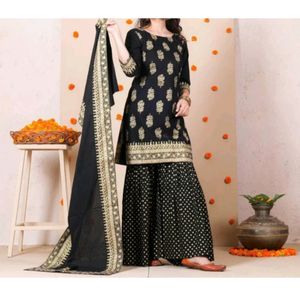 Black Kurti With Sharara And Dupatta