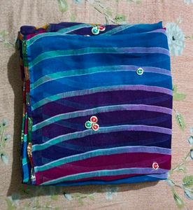 Vibrant Blue Striped Saree