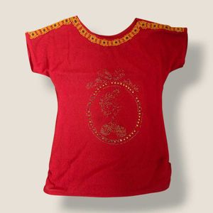 Red Embellished Woman Top