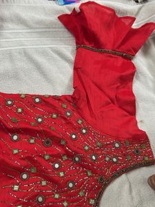 Red Embellished one shoulder kurti