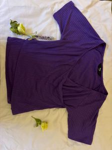 Purple Ribbed Wrap Top