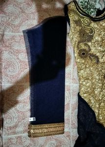 Elegant Gold Lace &amp; Navy Blue Dress