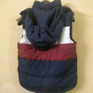 warm sleeveless jacket with hoodie for kids