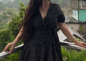 Black retro Polka Dot Wrap Dress