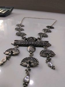 Oxidized Silver Peacock Necklace Set