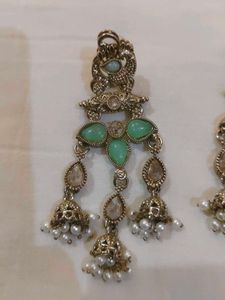 Elegant Pearl & Green Stone Dangle Earrings