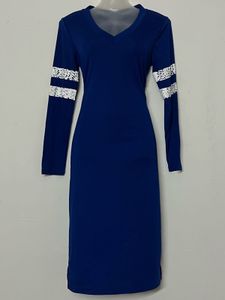 Pintresty Blue V-Neck Dress with Lace Stripes