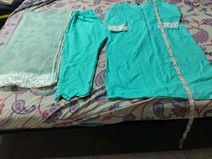 sky blue kurta, pant with net duptta