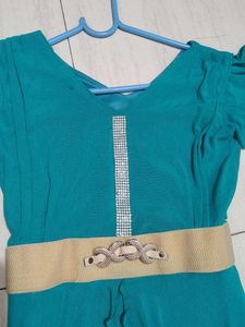 Teal Ruffled Maxi Dress with Belt