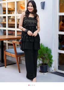 Stylish Black Tiered Kurta Set with Embellishments