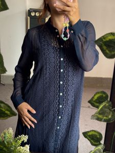 Elegant Navy Blue Lace Kurta