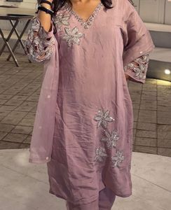 Elegant Embellished Lavender Kurti Set
