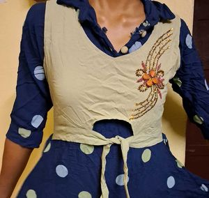 Boho Polka Dot Kurta with Embellishment