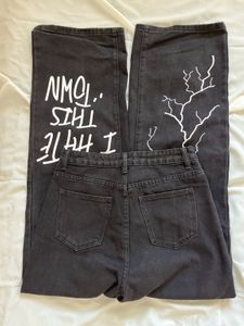 Graphic Print Wide Leg Jeans