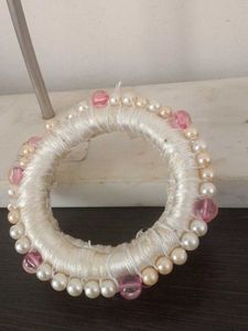 Embellished White Bangle with Pearls