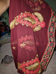 Maroon Embroidered Saree