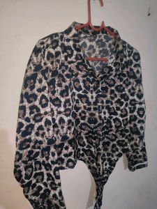 Leopard Print Button-Up Crop Shirt