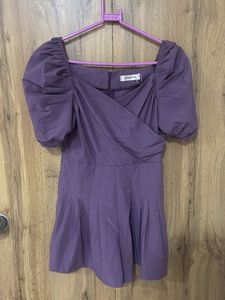 Stylish Purple Puff Sleeve Dress