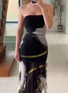 Chic Strapless Floral Print Maxi Dress