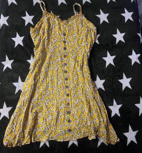 Yellow Floral Print Button-Down Dress