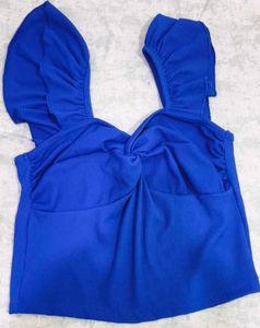 Royal Blue Ruffled Strap Crop Top
