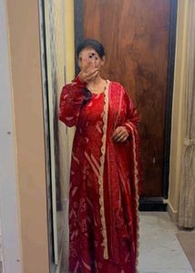 New Stunning Red Bandhani Print Anarkali Suit set