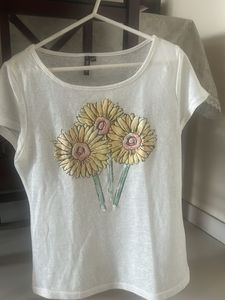White T-Shirt with Floral Print
