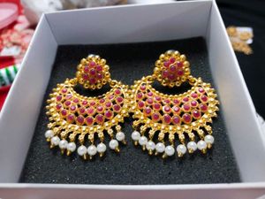 Beautiful Gold Plated Earrings with Red Stones
