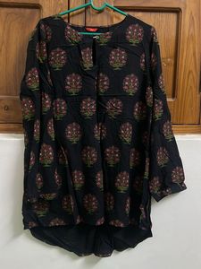 Black Floral Print Kurta