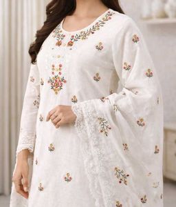 2 PSC White Embroidered Kurta Set
