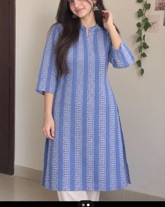Blue Striped Cotton Kurta
